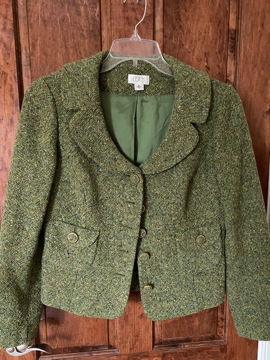LOFT Jackets & Blazers - Ann Taylor LOFT Green Tweed Button-Front Blazer